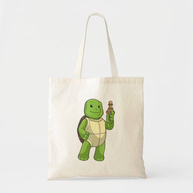 Bolso De Tela Tortuga de ajedrez con peón de ajedrez (Frente)