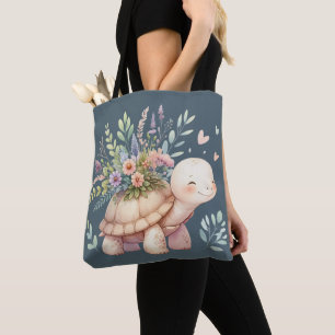 Bolso De Tela Tortuga de jardín de campo acuarela