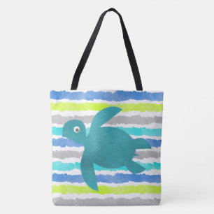 Bolso De Tela Tortuga De Mar De Acuarela Ola De Shibori Y Rayas