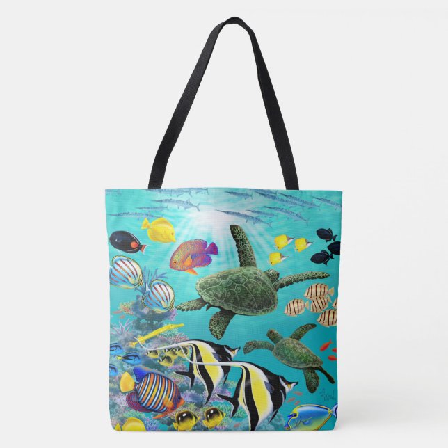 Bolso De Tela Tortuga de mar tropical hawaiana de los pescados (Anverso)