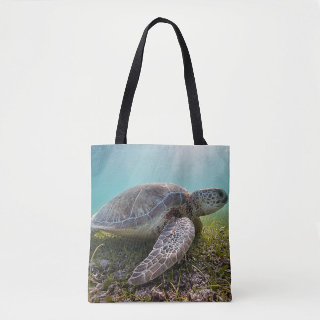 Bolso De Tela Tortuga de mar verde en la bahía de la oscuridad (Anverso)