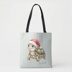 Bolso De Tela Tortuga de Navidad con sombrero de Santa en acuare