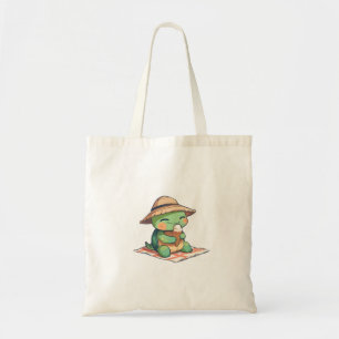 Bolso De Tela Tortuga Kawaii Chibi con Sombrero de Paja Comiendo