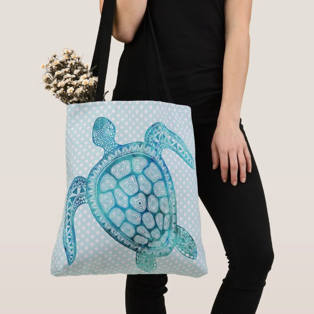 Bolso De Tela Tortuga marina Aqua con puntos de polka (Detalle)