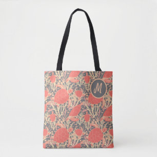 Bolso De Tela Tortuga marina de monograma rosa y gris coral