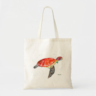 Bolso De Tela Tortuga marina naranja acuarela costera tropical