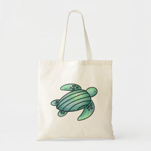 Bolso De Tela tortuga marina pintada con acuarela azul verde de