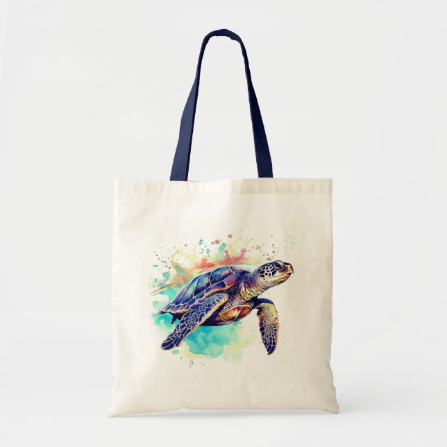 Bolso De Tela Tortuga marina Pintado acuático (Frente)