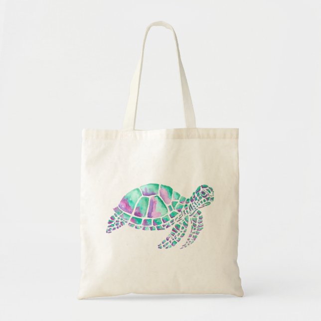 Bolso De Tela Tortuga marina rosa y Verde azulada (Frente)