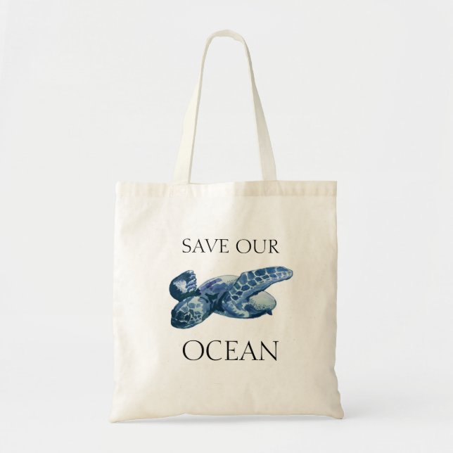 Bolso De Tela Tortuga marina salva nuestro océano (Frente)