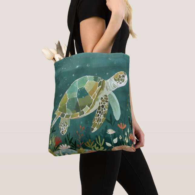 Bolso De Tela Tortuga marina serena: Oasis submarino (Detalle)