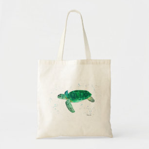 Bolso De Tela Tortuga marina verde acuarela costera océano tropi