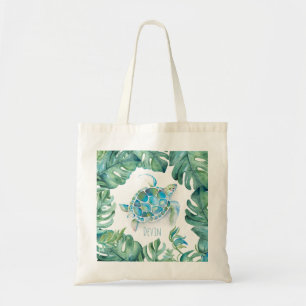 Bolso De Tela Tortuga tropical marina y hojas de palma
