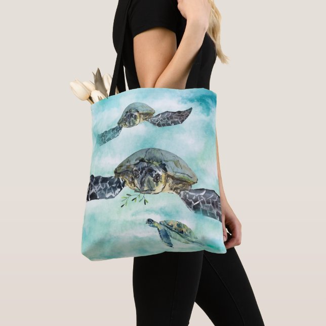 Bolso De Tela Tortugas acuáticas bajo el mar (Detalle)
