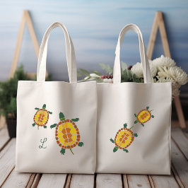 Bolso De Tela Tortugas de Jardín Inicial Personalizada Dibujada