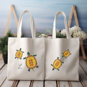 Bolso De Tela Tortugas de Jardín Inicial Personalizada Dibujada 
