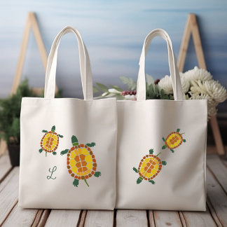 Bolso De Tela Tortugas de Jardín Inicial Personalizada Dibujada 