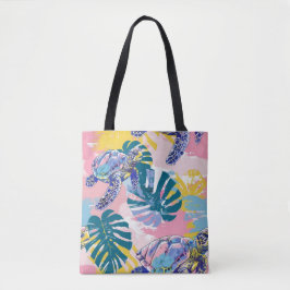 Bolso De Tela Tortugas marinas Tote de hojas tropicales