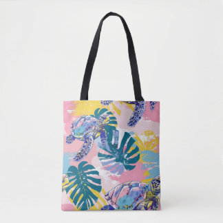 Bolso De Tela Tortugas marinas Tote de hojas tropicales