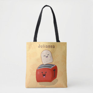 Bolso De Tela Tostada kawaii linda y tostadora roja de dibujos a