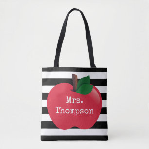 Bolso De Tela Tote a rayas personalizado para profesores