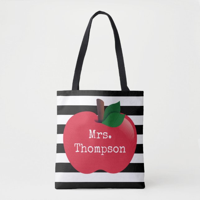 Bolso De Tela Tote a rayas personalizado para profesores (Anverso)