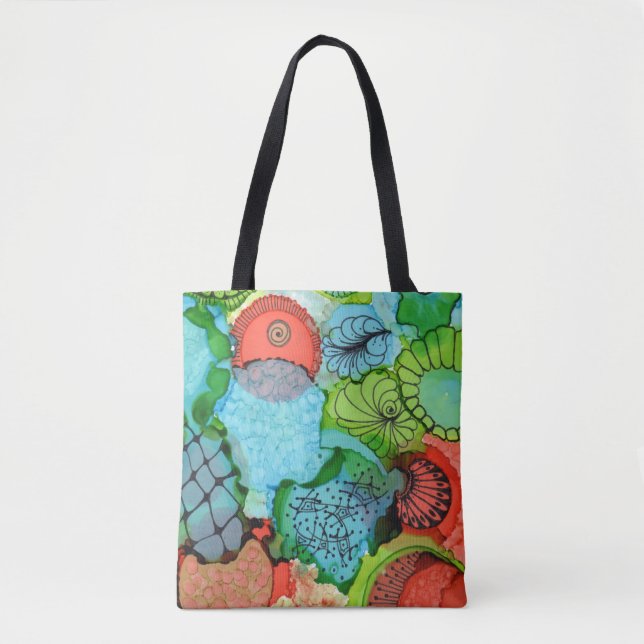 Bolso De Tela Tote abstracto del naranja/de la turquesa (Anverso)