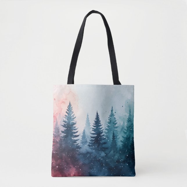 Bolso De Tela Tote acuarela de pino-árbol de navidades (Anverso)