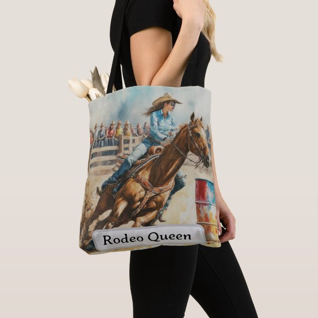 Bolso De Tela Tote acuarela de rodeo Queen Barrel Carreras de va (Detalle)