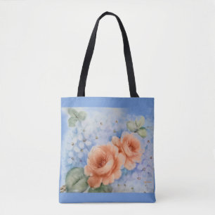Bolso De Tela Tote acuarela de Rosas de color