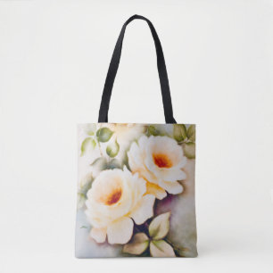 Bolso De Tela Tote acuarela de Rosas de crema