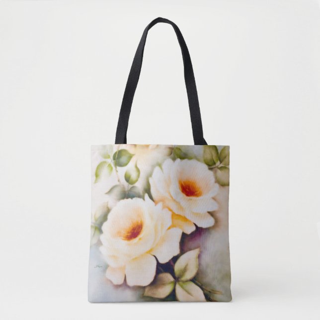 Bolso De Tela Tote acuarela de Rosas de crema (Anverso)
