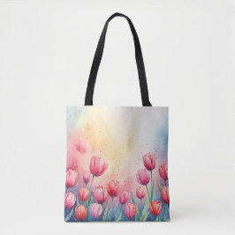Bolso De Tela Tote acuarela de tulipanes vibrantes