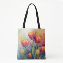 Tote acuarela Tulips en floración