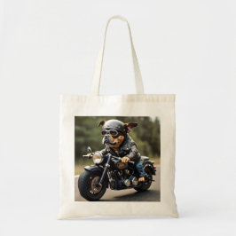 Bolso De Tela Tote Adorable Biker Dog