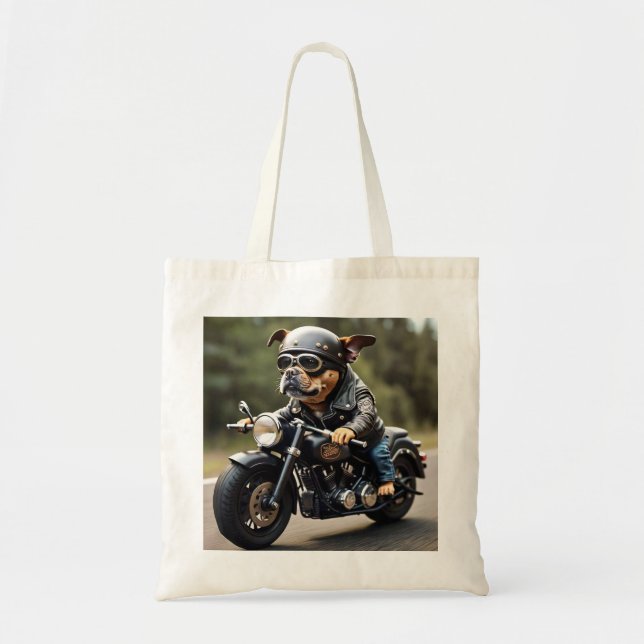 Bolso De Tela Tote Adorable Biker Dog (Frente)