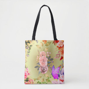 Bolso De Tela tote adornado con una explosión de colorido florec