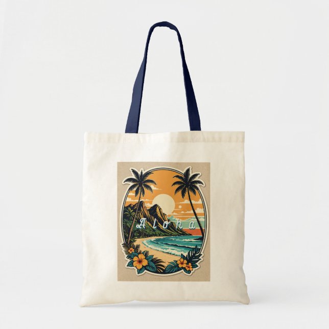 Bolso De Tela Tote Aloha Retro Beach (Frente)