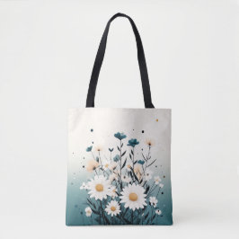 Bolso De Tela Tote amarillo floral blanco