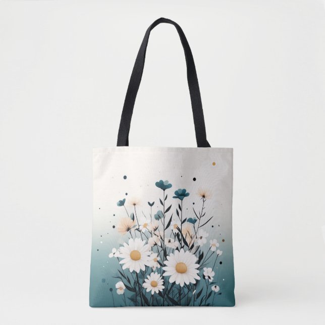 Bolso De Tela Tote amarillo floral blanco (Anverso)