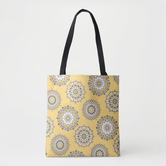 Bolso De Tela Tote amarillo Mandalas (Anverso)