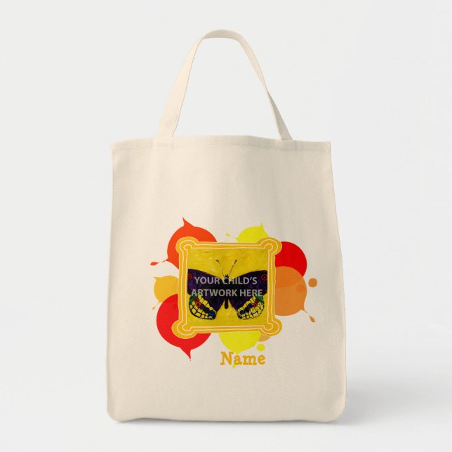 Bolso De Tela Tote amarillo y rojo pintado $15,95 (Frente)