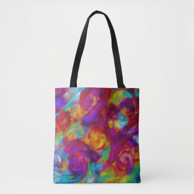 Bolso De Tela Tote artístico abstracto floral vibrante (Anverso)