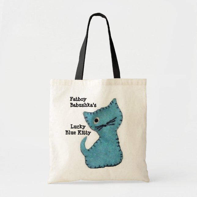Bolso De Tela Tote azul afortunado del gatito de Fatboy Babushka (Frente)