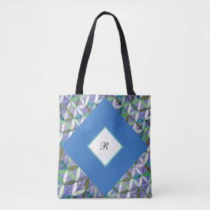 Bolso De Tela Tote azul del monograma de Quilters
