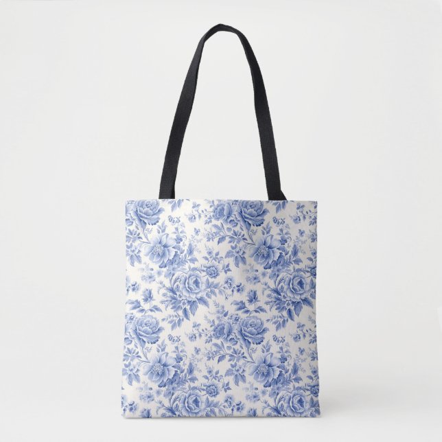 Bolso De Tela Tote azul floral (Anverso)