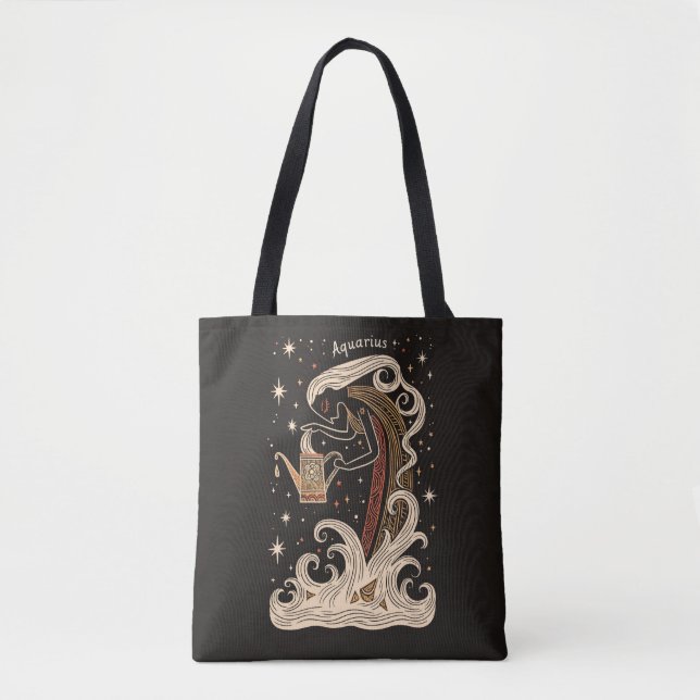 Bolso De Tela Tote Bag Aquarius Celestial Zodiac Art (Anverso)