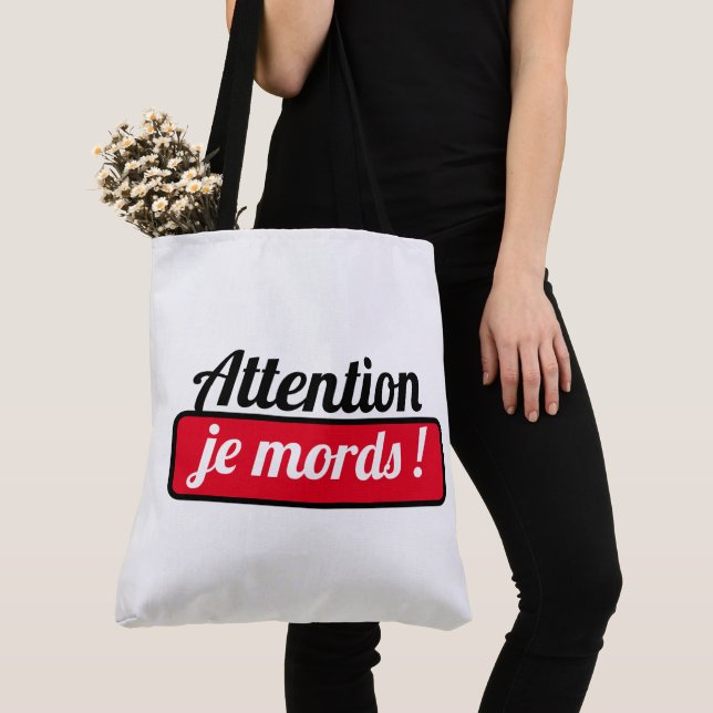Bolso De Tela Tote Bag Attention je mords ! (Detalle)