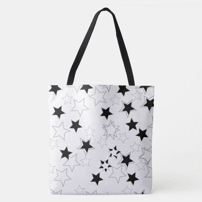 Bolso De Tela Tote Bag Black & White Stars (Anverso)