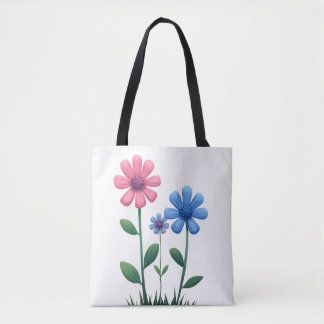 Bolso De Tela Tote Bag Blue & Pink flower